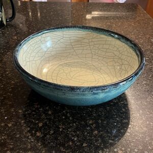Pier 1 Imports 10” Serving Bowl Blue Crackle Collection Stoneware Pottery Dish
